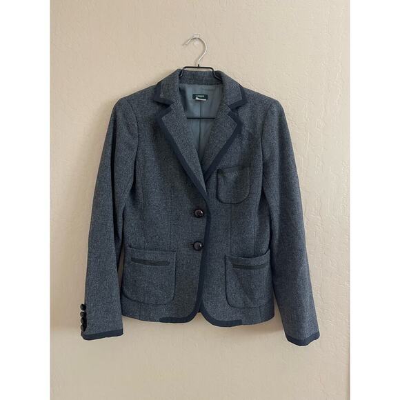 New J. Crew Dark Grey Black Trim 100% Wool Blazer Jacket 4 - Picture 2 of 5